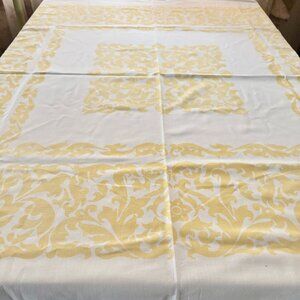 1950s Midcentury Yellow Floral Print Cotton Tablecloth